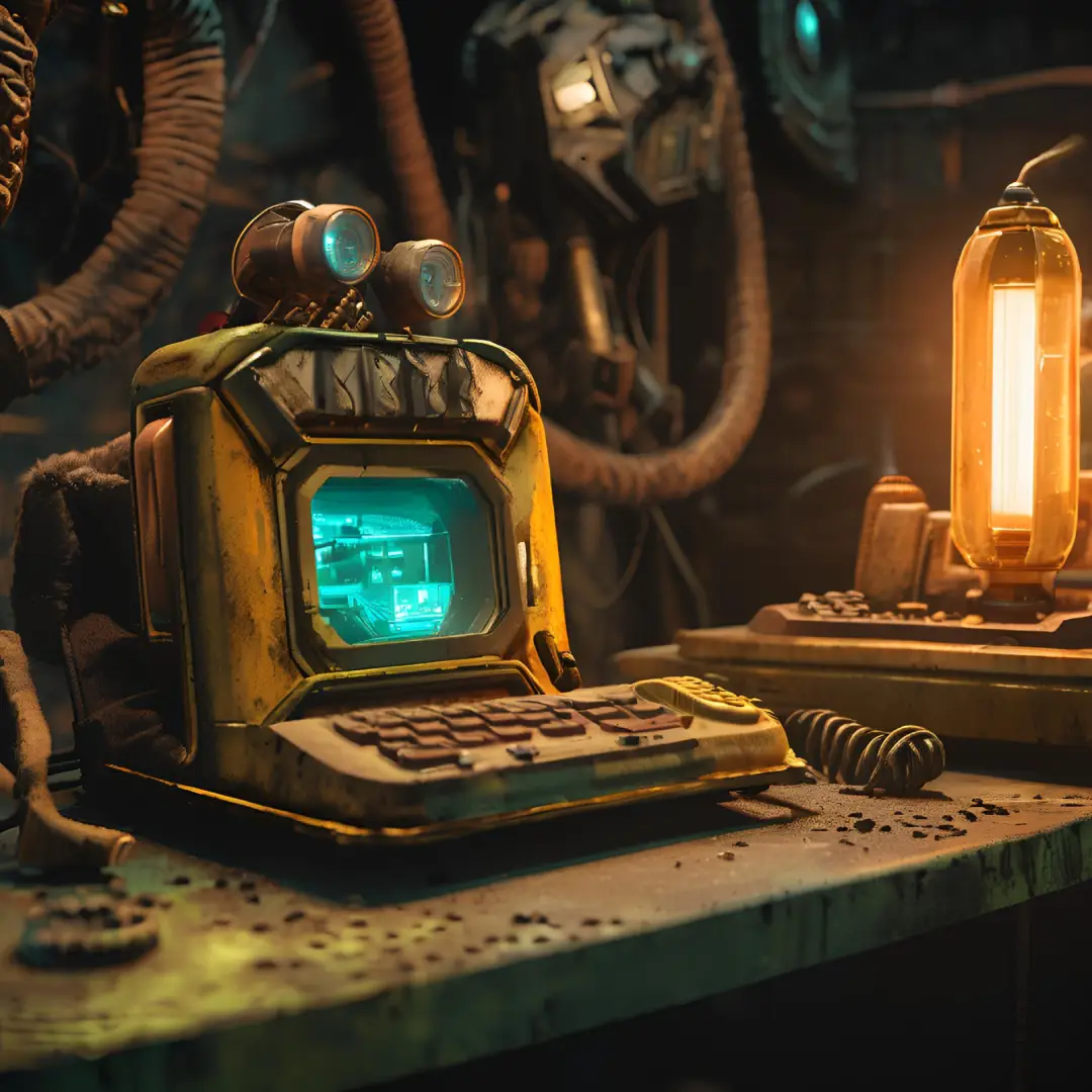 Imagen futuristica distopica de un ordenador steampunk