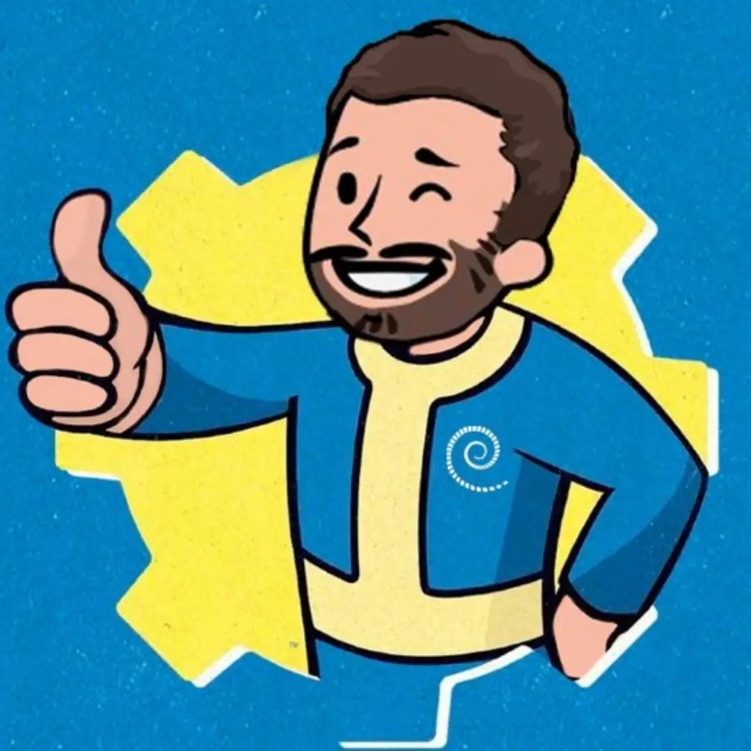 Imagen del logo de Fallout con un agente de Cronos en su lugar